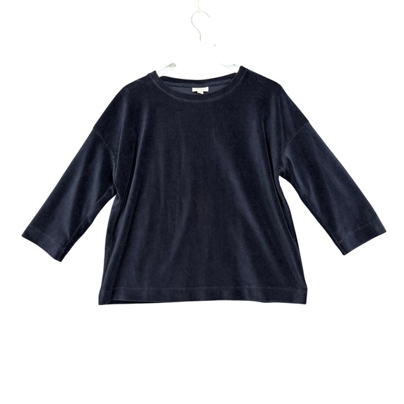 J. Jill Tops - J Jill Shirt Womens MP Navy Blue Velvet Ribbed Pure‎ Jill Crew Neck 3/4 Sleeve